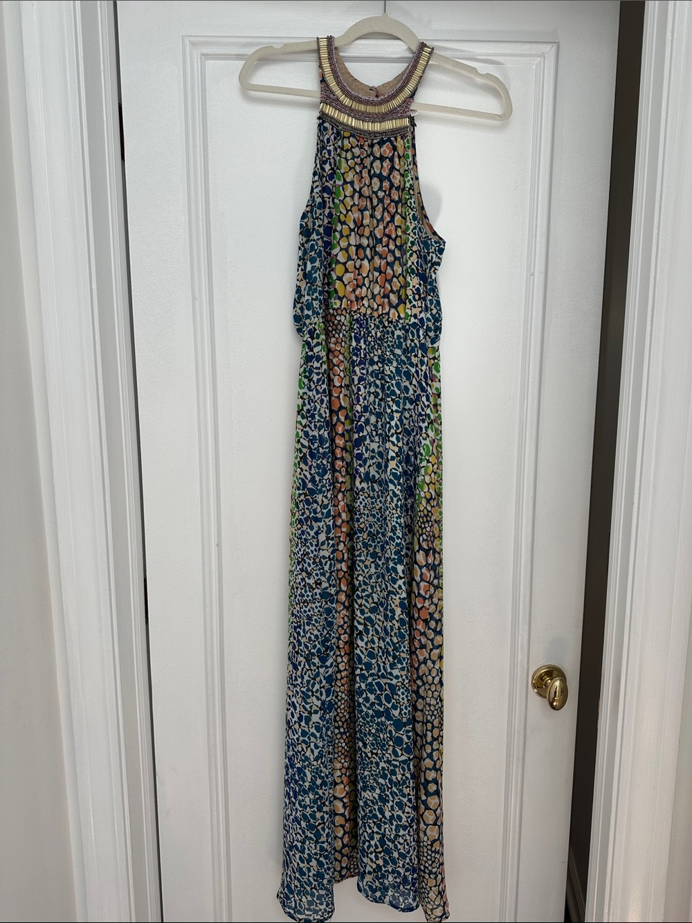 HD in Paris Beaded Halter Maxi Dress in Blue, Green, Peach